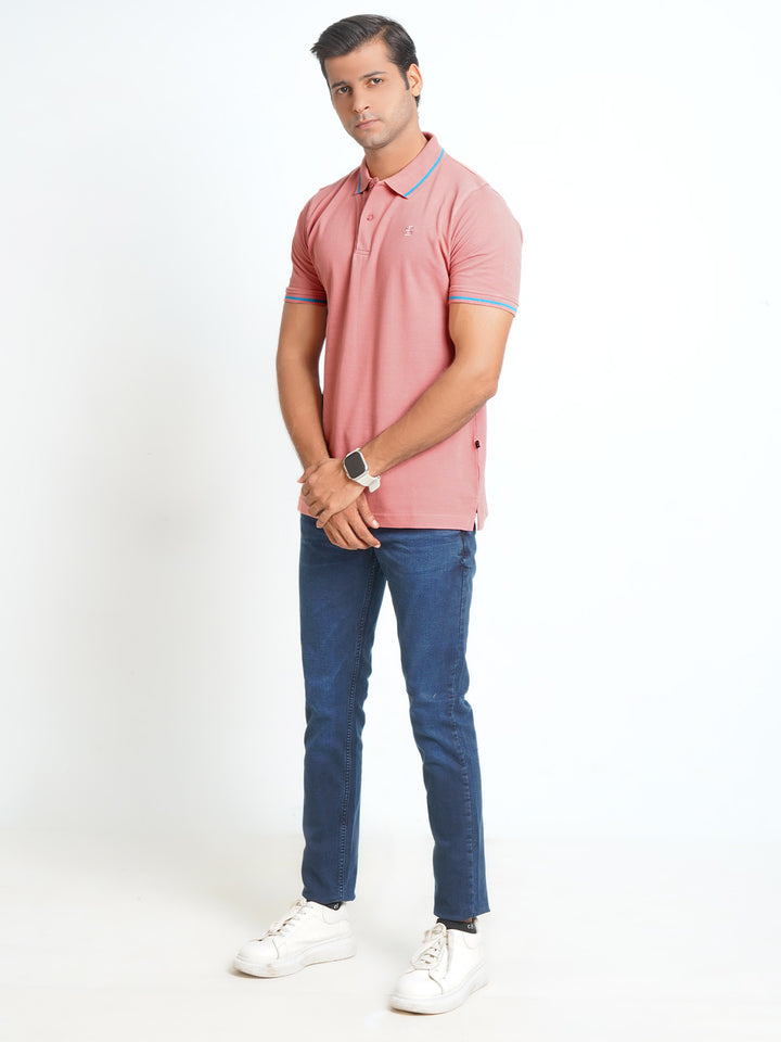 Tea Pink Classic Half Sleeves Cotton Polo T-Shirt (POLO-568)