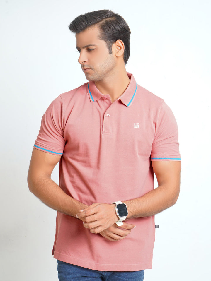 Tea Pink Classic Half Sleeves Cotton Polo T-Shirt (POLO-568)