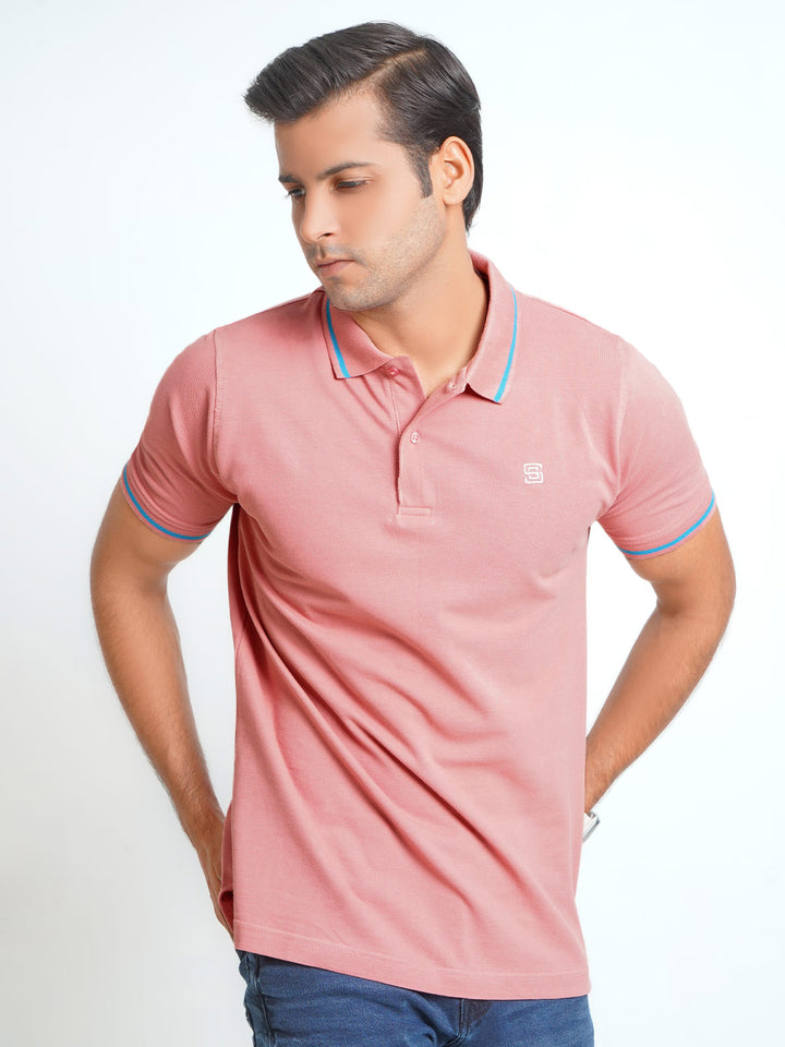 Tea Pink Classic Half Sleeves Cotton Polo T-Shirt (POLO-568)