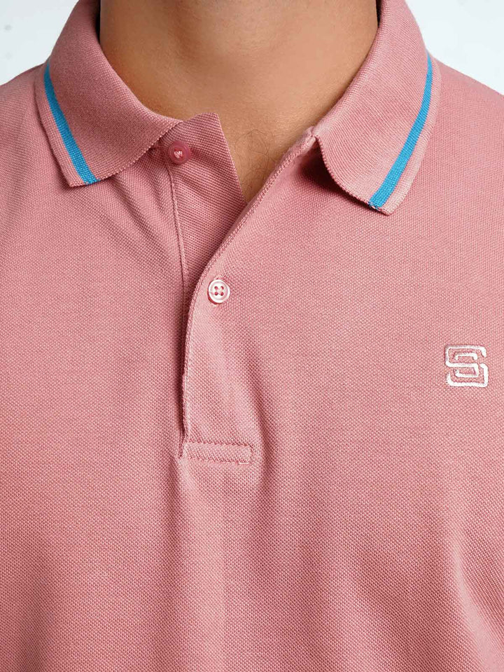 Tea Pink Classic Half Sleeves Cotton Polo T-Shirt (POLO-568)