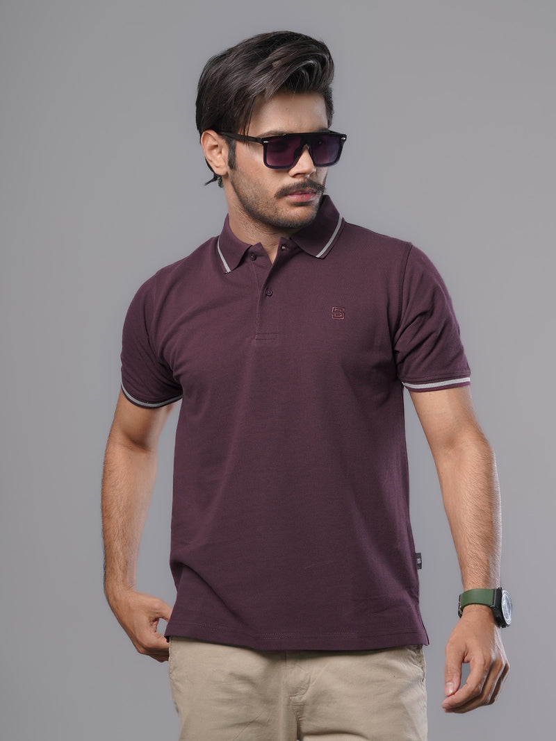 Dark Purple Classic Half Sleeves Cotton Polo T-Shirt (POLO-569)