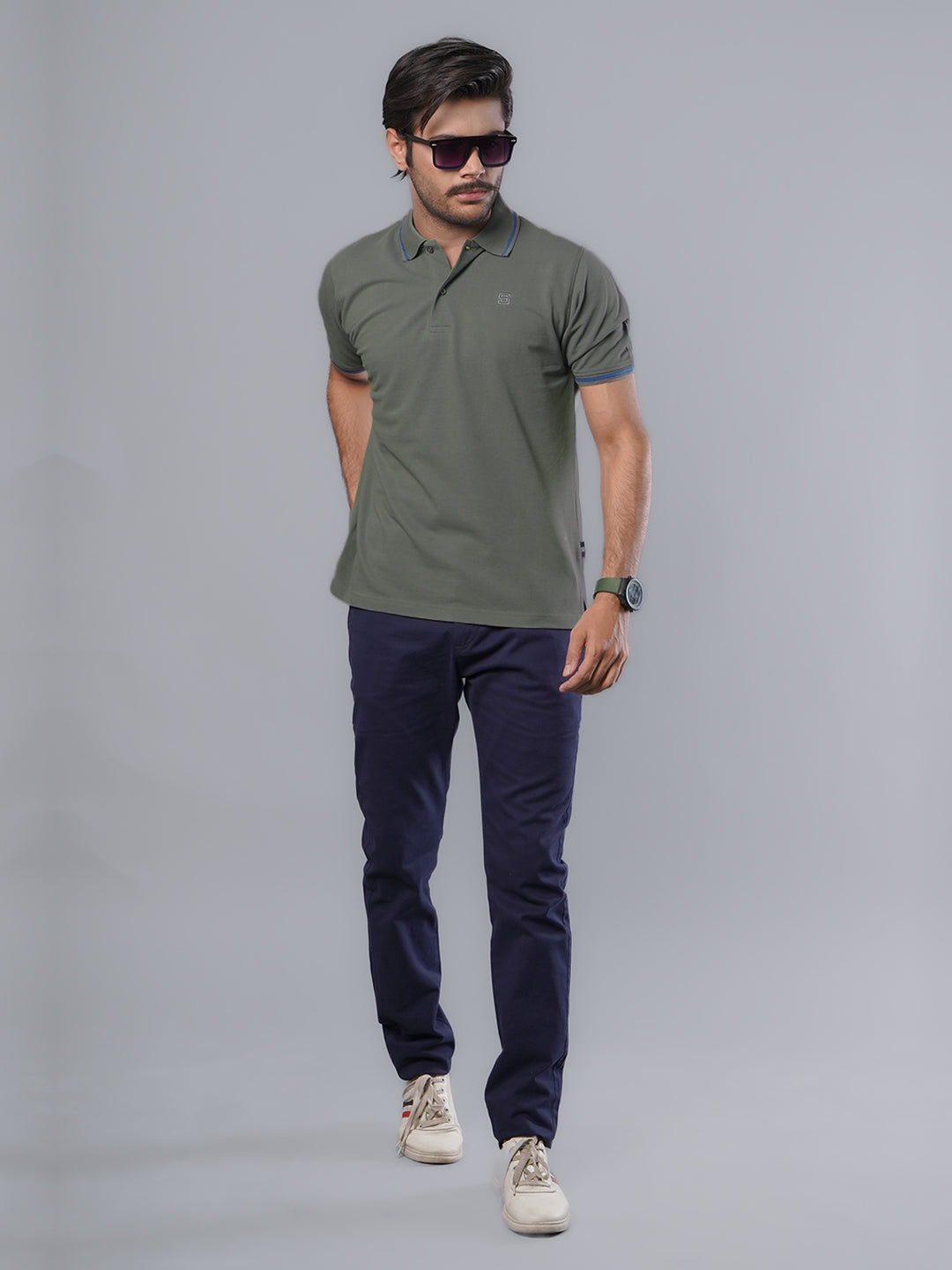 Light Olive Classic Half Sleeves Cotton Polo T-Shirt (POLO-571)