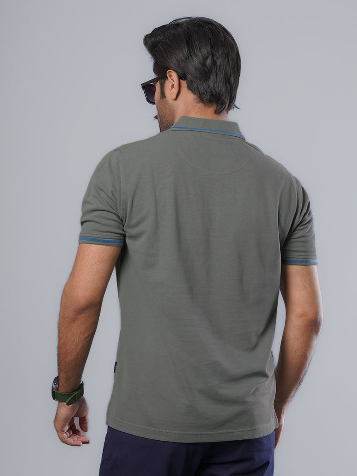 Light Olive Classic Half Sleeves Cotton Polo T-Shirt (POLO-571)