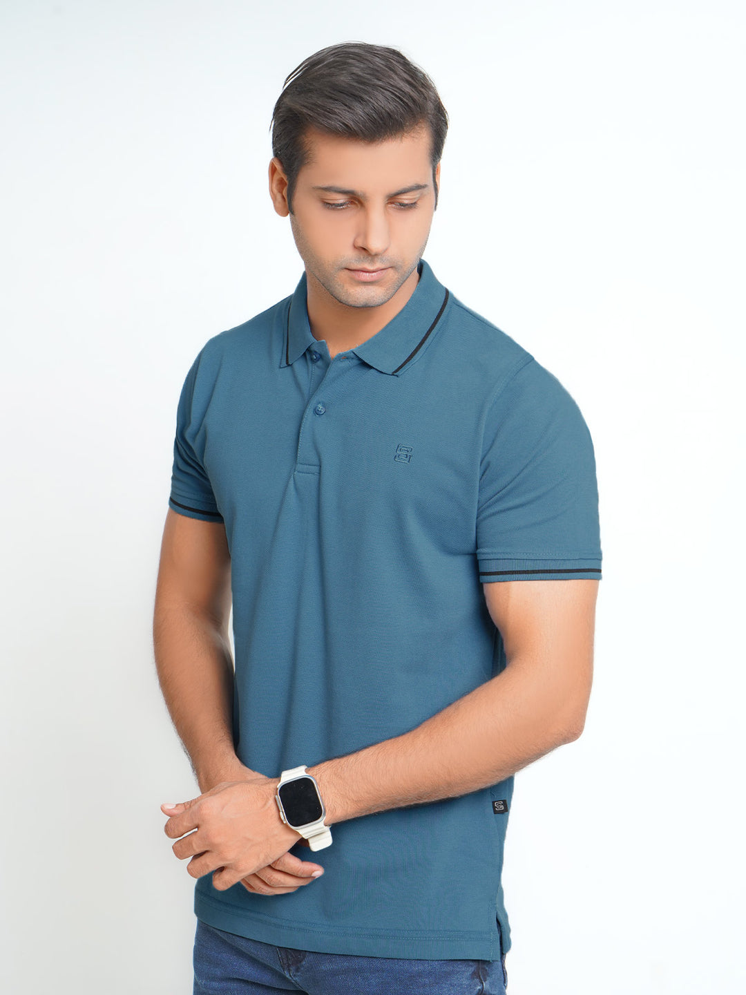 Blue Classic Half Sleeves Cotton Polo T-Shirt (POLO-573)