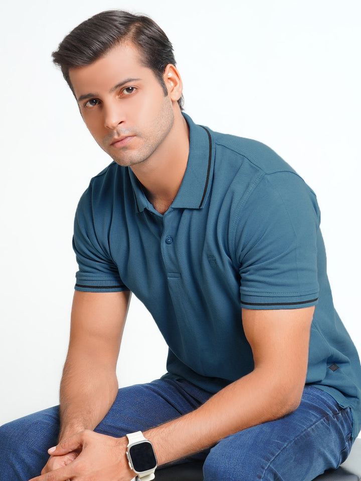 Blue Classic Half Sleeves Cotton Polo T-Shirt (POLO-573)