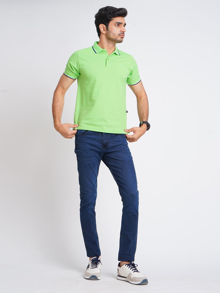 Light Green Plain Contrast Tipping Half Sleeves Polo T-Shirt (POLO-584)