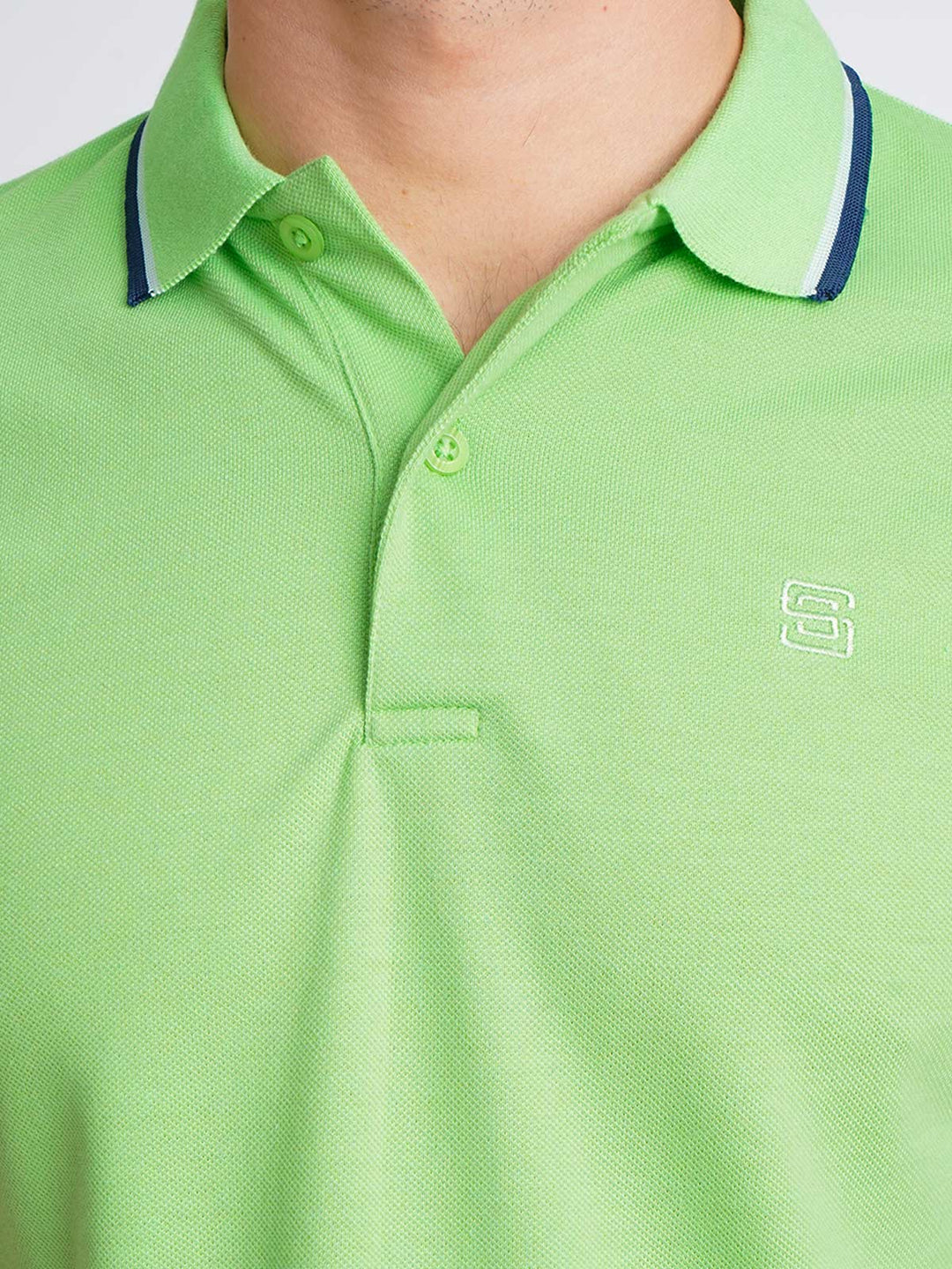 Light Green Plain Contrast Tipping Half Sleeves Polo T-Shirt (POLO-584)