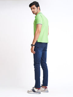 Light Green Plain Contrast Tipping Half Sleeves Polo T-Shirt (POLO-584)