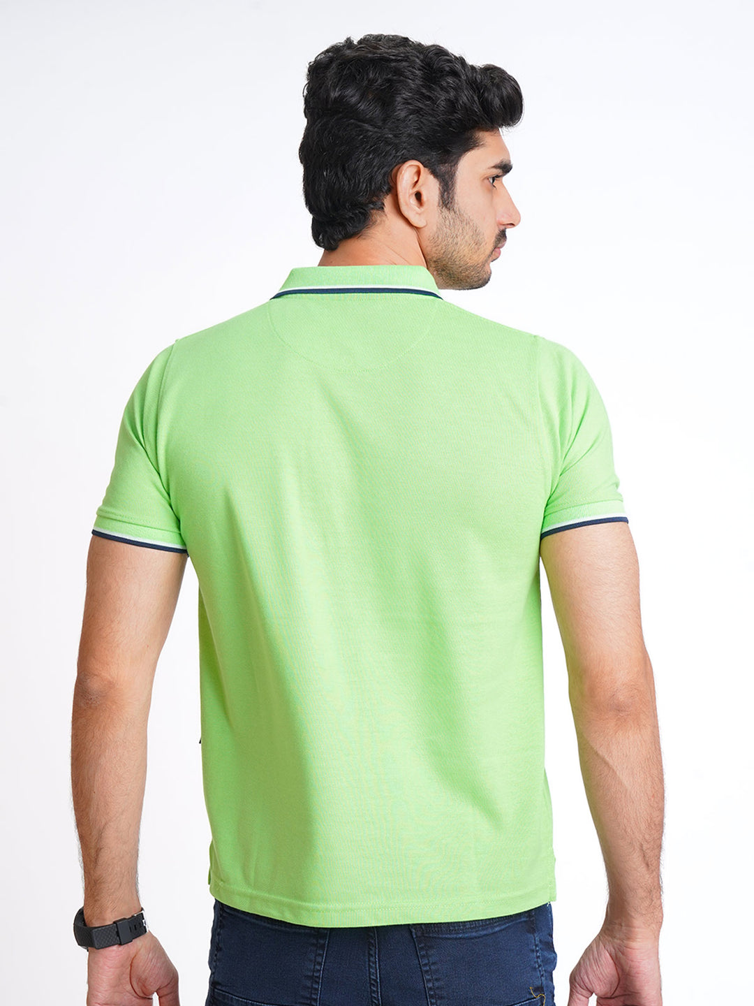 Light Green Plain Contrast Tipping Half Sleeves Polo T-Shirt (POLO-584)