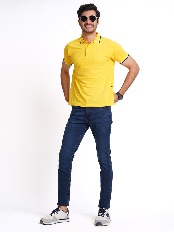 Yellow Plain Contrast Tipping Half Sleeves Polo T-Shirt (POLO-585)