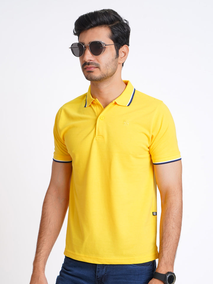 Yellow Plain Contrast Tipping Half Sleeves Polo T-Shirt (POLO-585)