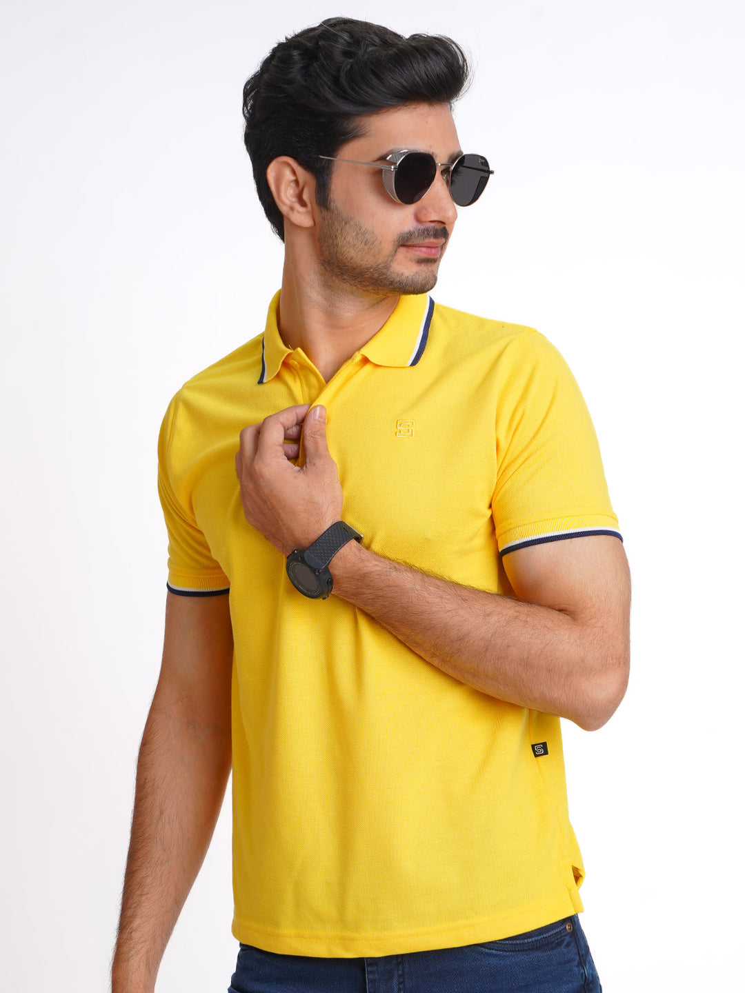 Yellow Plain Contrast Tipping Half Sleeves Polo T-Shirt (POLO-585)