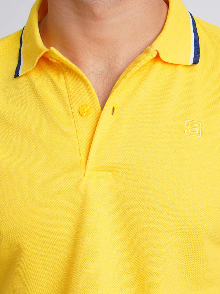 Yellow Plain Contrast Tipping Half Sleeves Polo T-Shirt (POLO-585)