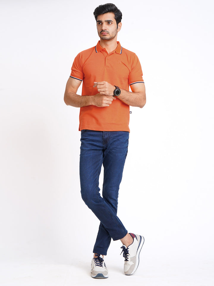 Orange Plain Contrast Tipping Half Sleeves Polo T-Shirt (POLO-586)