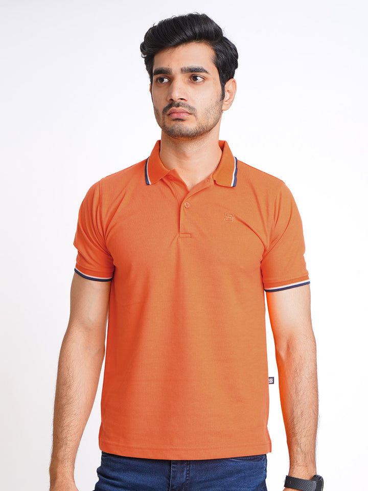 Orange Plain Contrast Tipping Half Sleeves Polo T-Shirt (POLO-586)