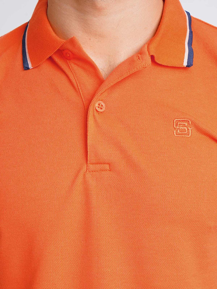 Orange Plain Contrast Tipping Half Sleeves Polo T-Shirt (POLO-586)