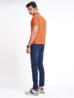 Orange Plain Contrast Tipping Half Sleeves Polo T-Shirt (POLO-586)