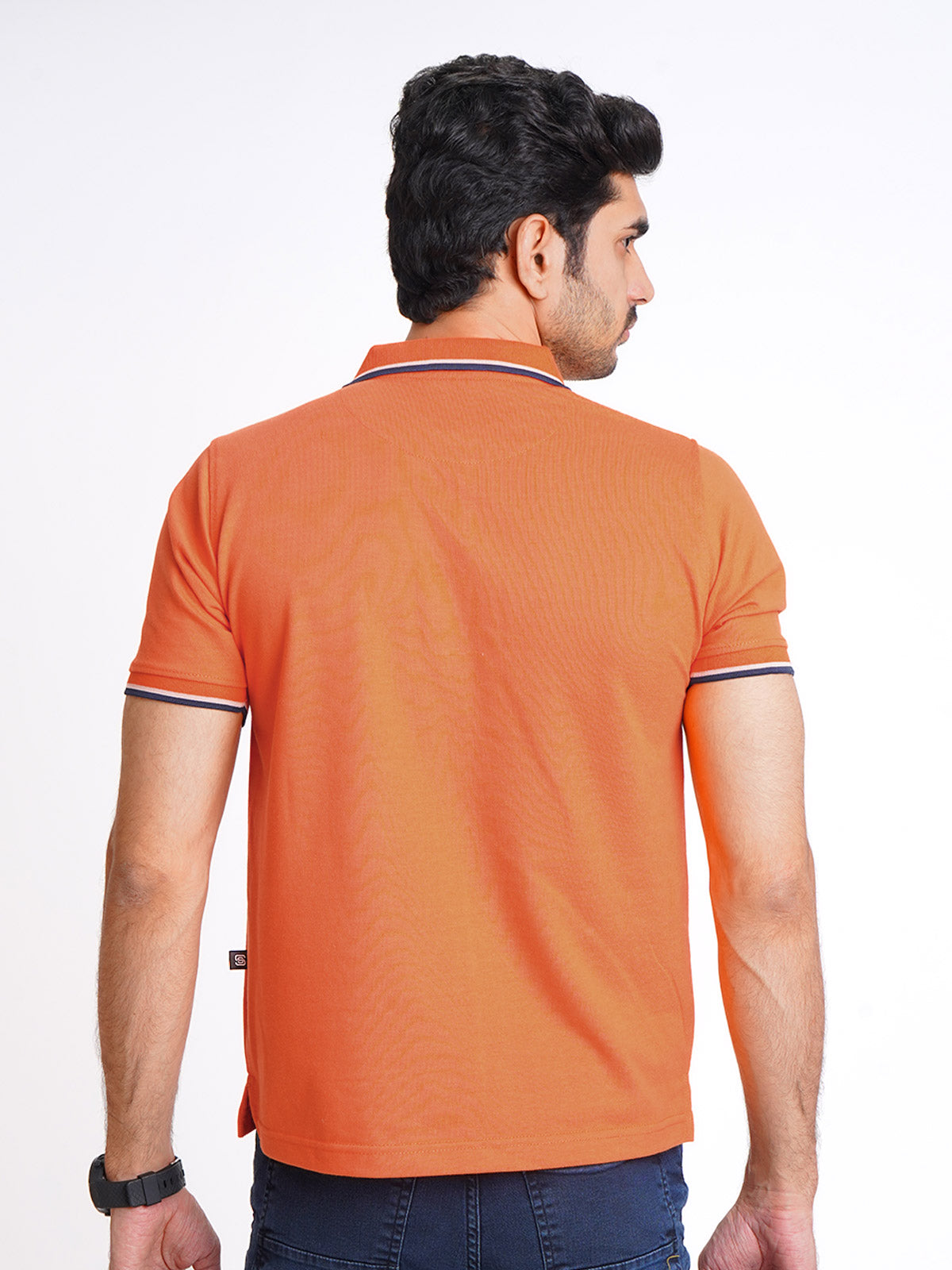 Orange Plain Contrast Tipping Half Sleeves Polo T-Shirt (POLO-586)