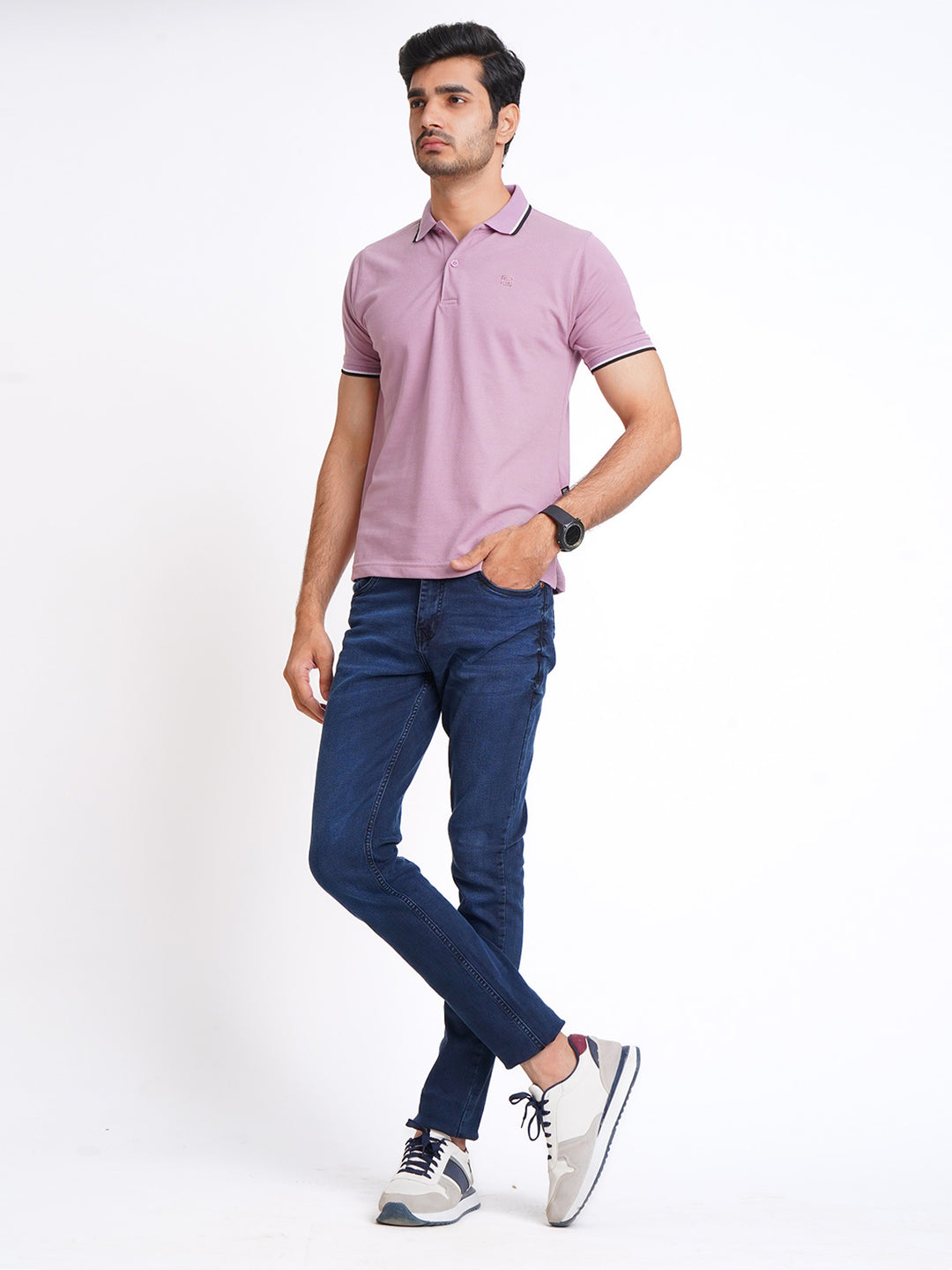 Light Purple Plain Contrast Tipping Half Sleeves Polo T-Shirt (POLO-587)