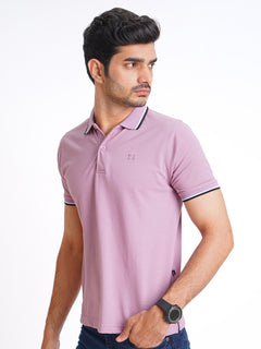 Light Purple Plain Contrast Tipping Half Sleeves Polo T-Shirt (POLO-587)