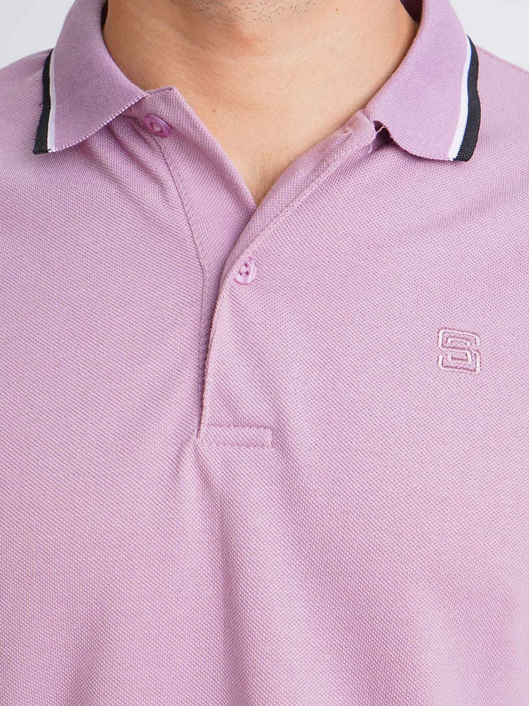 Light Purple Plain Contrast Tipping Half Sleeves Polo T-Shirt (POLO-587)