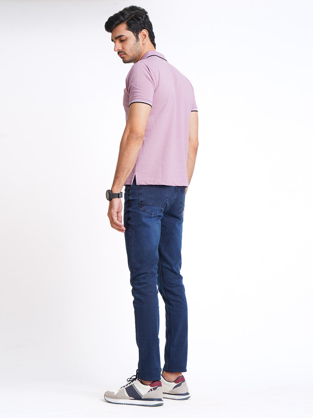 Light Purple Plain Contrast Tipping Half Sleeves Polo T-Shirt (POLO-587)