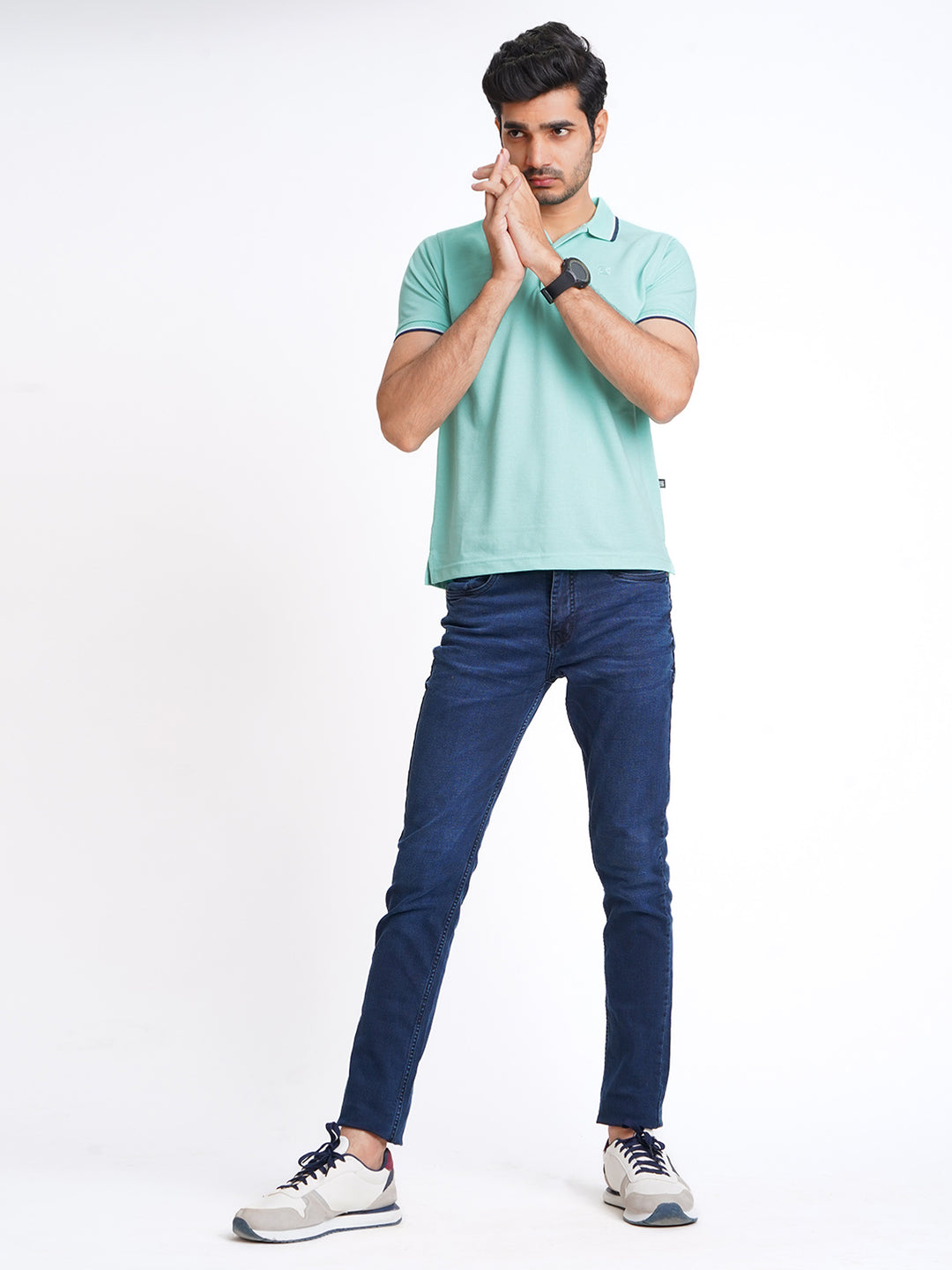 Sea Green Plain Contrast Tipping Half Sleeves Polo T-Shirt (POLO-589)