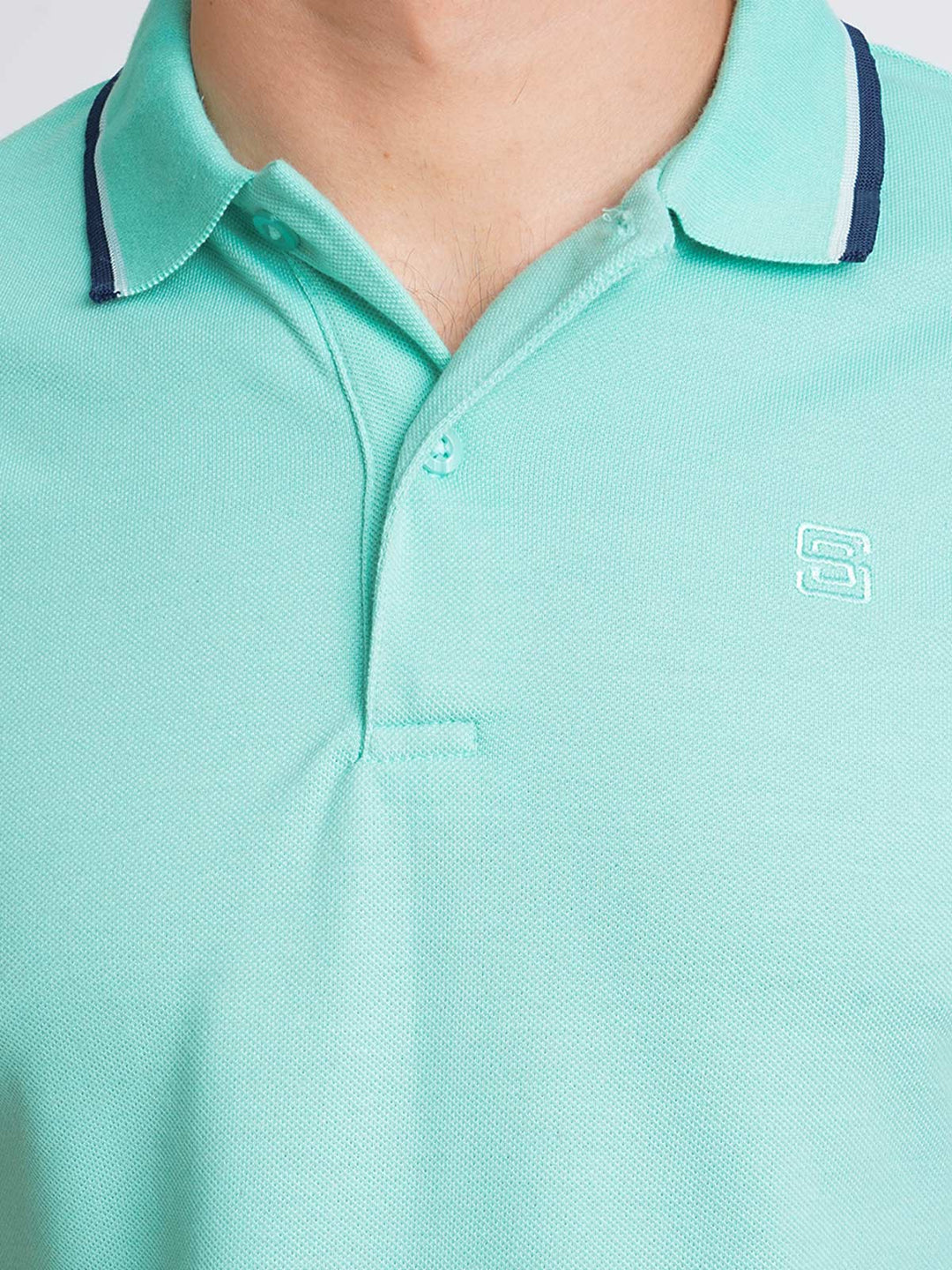 Sea Green Plain Contrast Tipping Half Sleeves Polo T-Shirt (POLO-589)