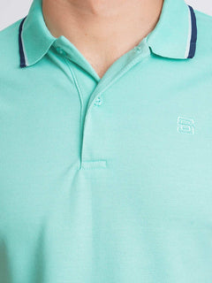 Sea Green Plain Contrast Tipping Half Sleeves Polo T-Shirt (POLO-589)