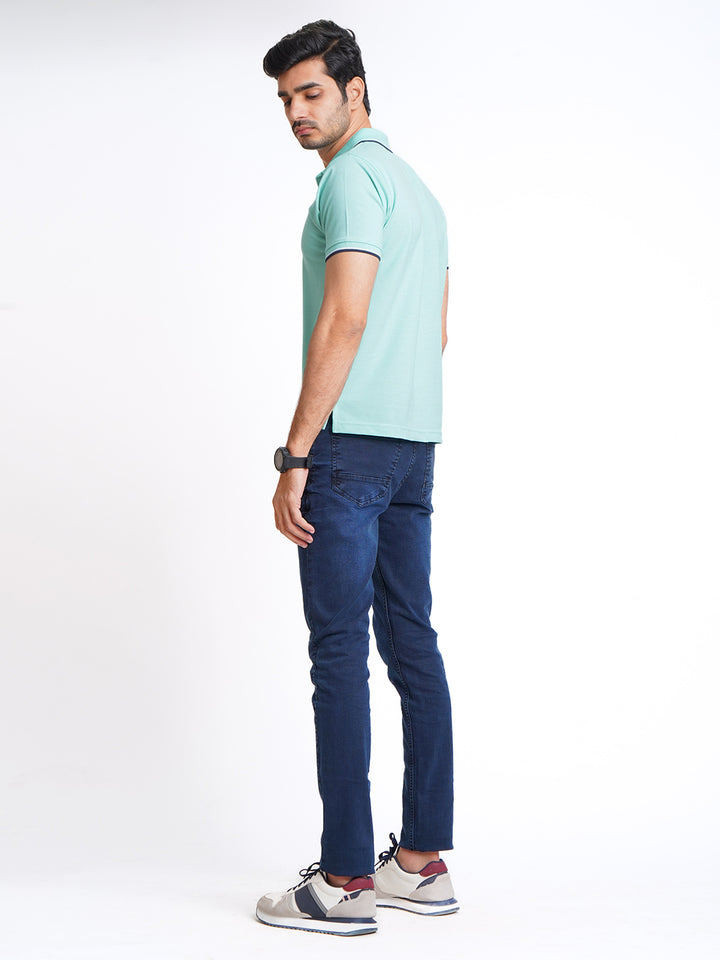 Sea Green Plain Contrast Tipping Half Sleeves Polo T-Shirt (POLO-589)