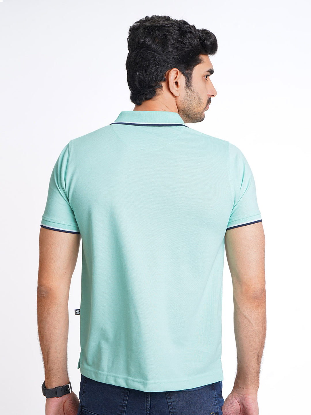 Sea Green Plain Contrast Tipping Half Sleeves Polo T-Shirt (POLO-589)