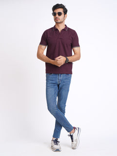 Maroon Plain Contrast Tipping Half Sleeves Polo T-Shirt (POLO-590)