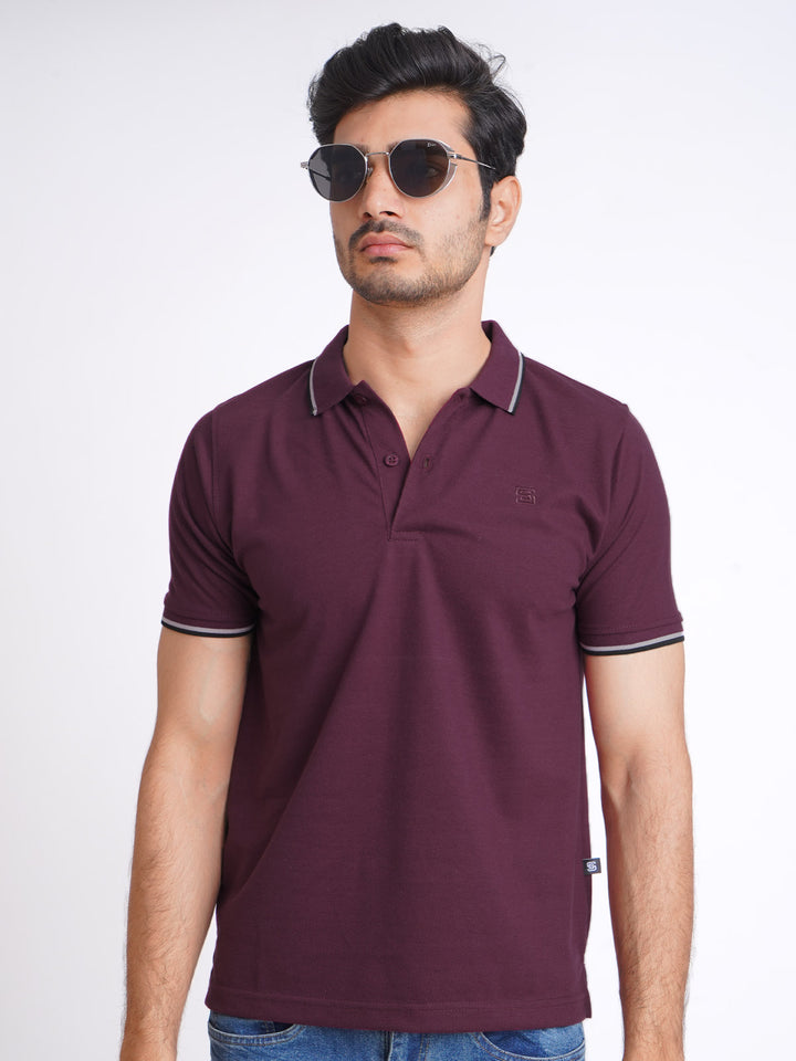 Maroon Plain Contrast Tipping Half Sleeves Polo T-Shirt (POLO-590)