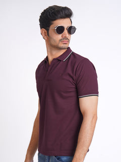 Maroon Plain Contrast Tipping Half Sleeves Polo T-Shirt (POLO-590)