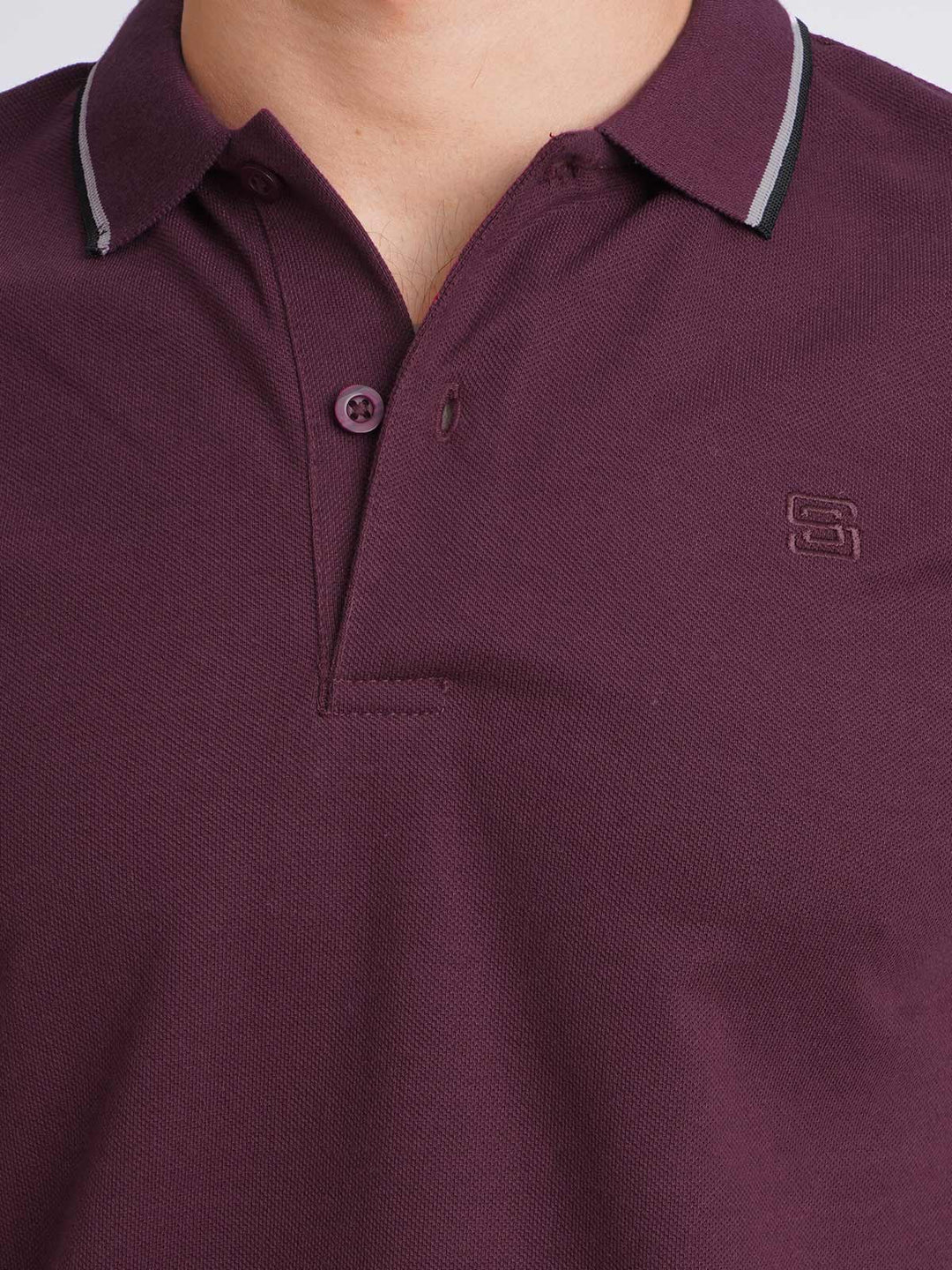 Maroon Plain Contrast Tipping Half Sleeves Polo T-Shirt (POLO-590)