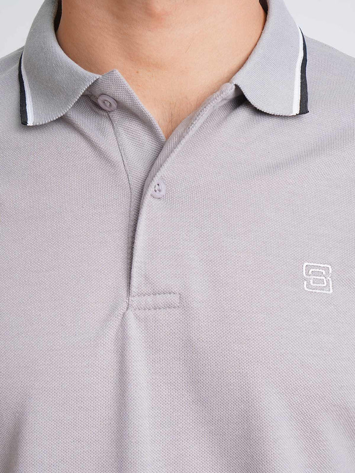 Light Grey Plain Contrast Tipping Half Sleeves Polo T-Shirt (POLO-591)