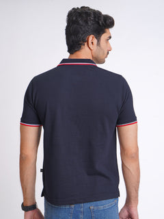 Navy Blue Plain Contrast Tipping Half Sleeves Polo T-Shirt (POLO-592)