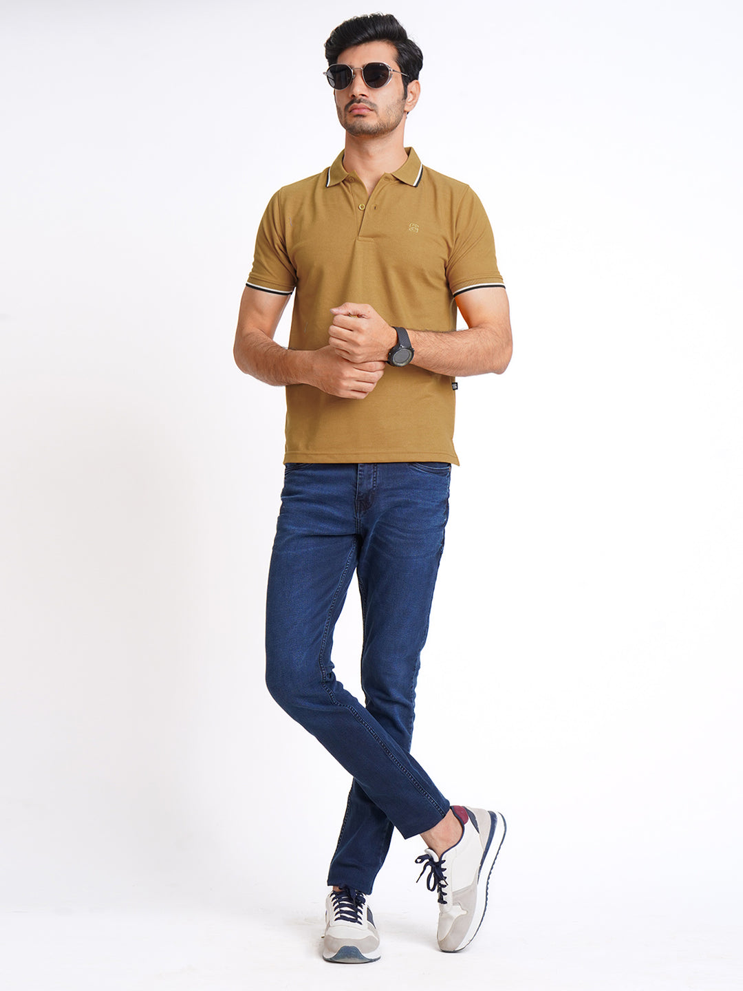 Mustard Plain Contrast Tipping Half Sleeves Polo T-Shirt (POLO-593)