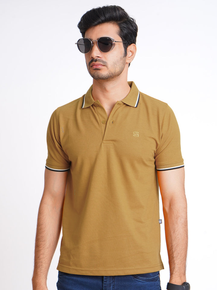 Mustard Plain Contrast Tipping Half Sleeves Polo T-Shirt (POLO-593)