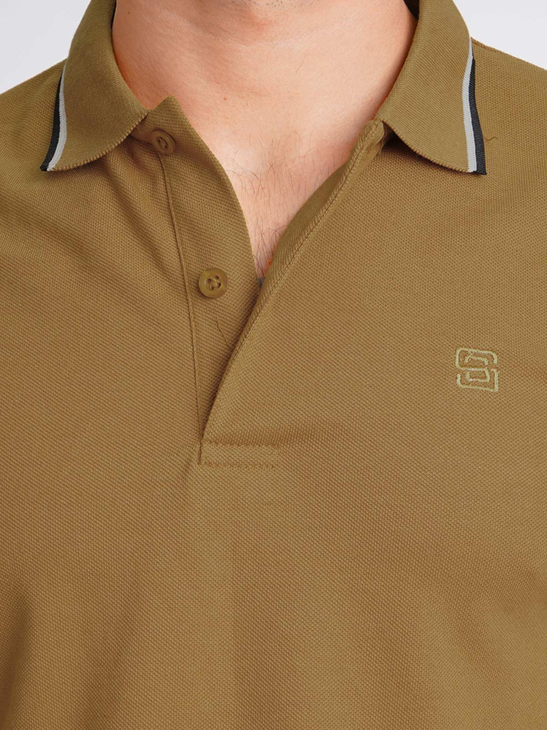 Mustard Plain Contrast Tipping Half Sleeves Polo T-Shirt (POLO-593)