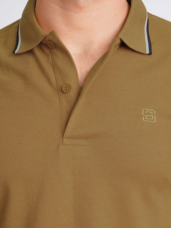 Mustard Plain Contrast Tipping Half Sleeves Polo T-Shirt (POLO-593)