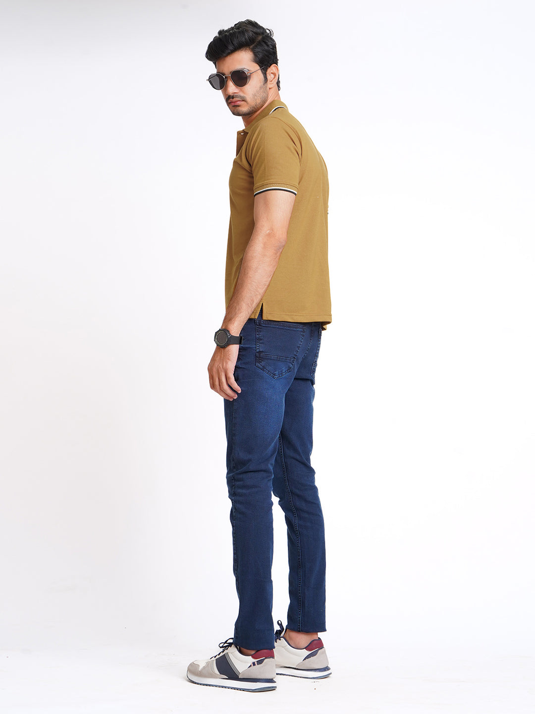 Mustard Plain Contrast Tipping Half Sleeves Polo T-Shirt (POLO-593)