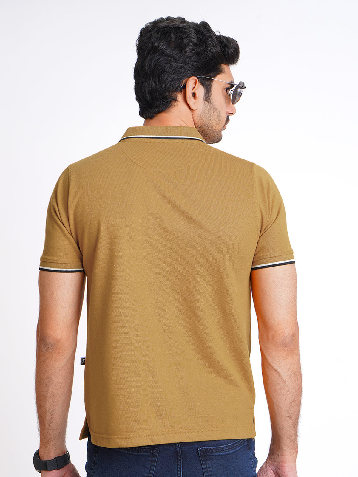 Mustard Plain Contrast Tipping Half Sleeves Polo T-Shirt (POLO-593)