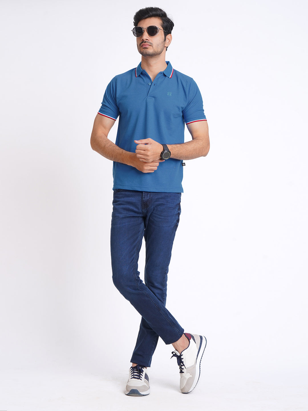 Royal Blue Plain Contrast Tipping Half Sleeves Polo T-Shirt (POLO-594)