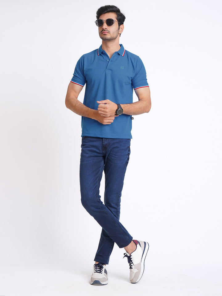 Royal Blue Plain Contrast Tipping Half Sleeves Polo T-Shirt (POLO-594)