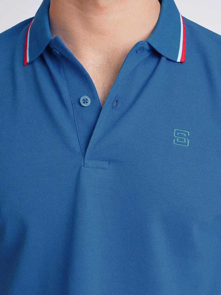 Royal Blue Plain Contrast Tipping Half Sleeves Polo T-Shirt (POLO-594)