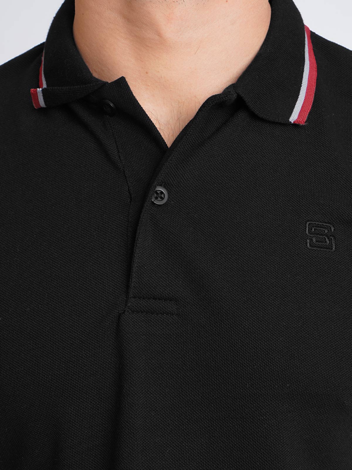 Black Plain Contrast Tipping Half Sleeves Polo T-Shirt (POLO-595)