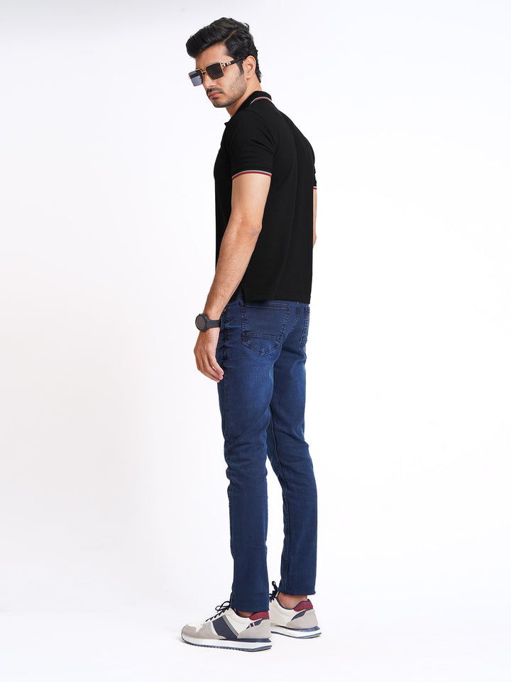 Black Plain Contrast Tipping Half Sleeves Polo T-Shirt (POLO-595)