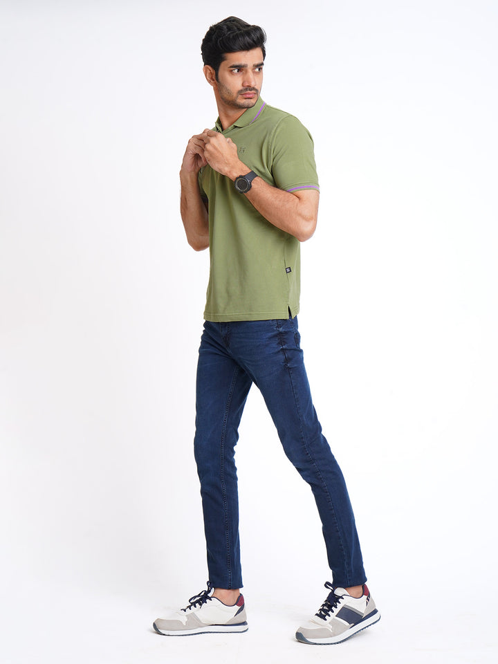 Light Olive Classic Half Sleeves Cotton Polo T-Shirt (POLO-599)