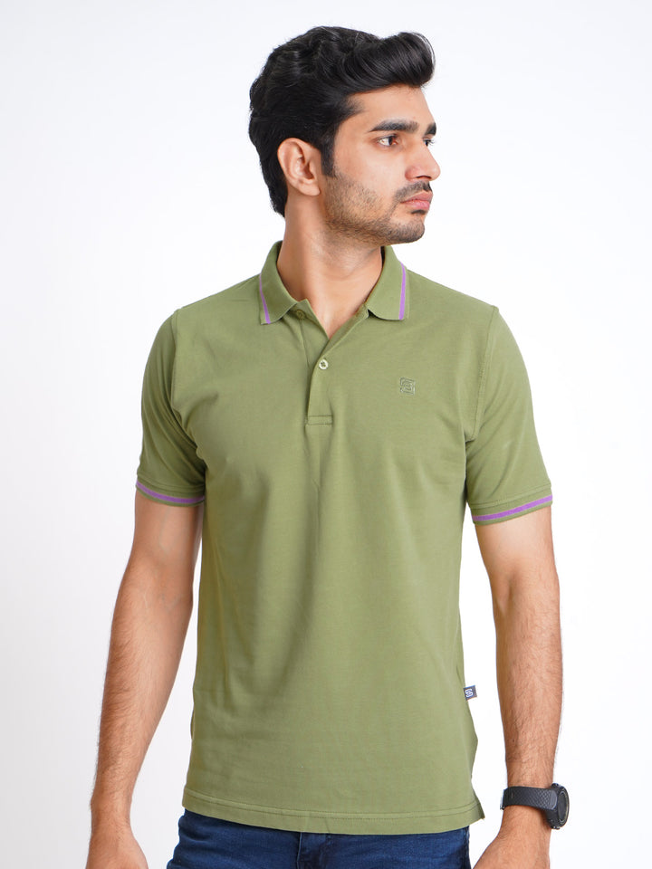 Light Olive Classic Half Sleeves Cotton Polo T-Shirt (POLO-599)